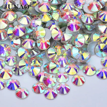 JUNAO 100Gross SS3 SS4 SS5 SS6 SS30 SS40 SS50 Large Size Crystal AB Glass Rhinestone Flatback Crystals Non Hotfix Strass For 