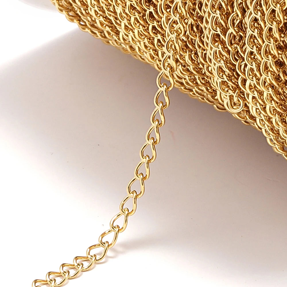 No Fade 2Meters Stainless Steel Chains for Jewelry Making DIY Necklace Bracelet Accessories Gold Chain Lips Beads Beaded Chai