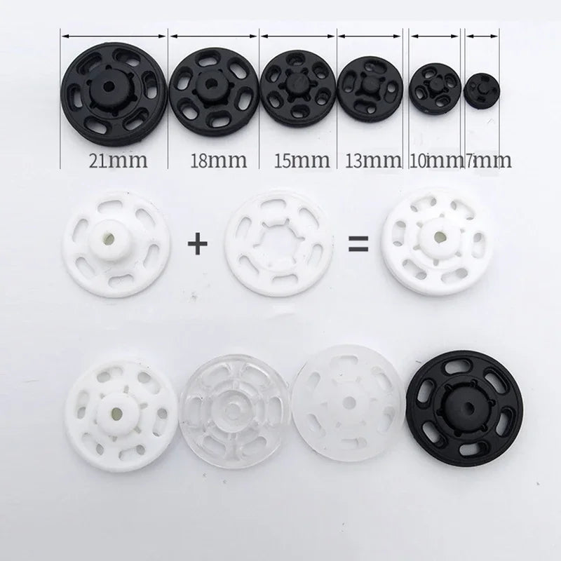 50set Plastic Sew-on Press Buttons Round Clear Invisible Snap Fasteners Buttons for Sewing Baby Clothing DIY Crafts Handmade