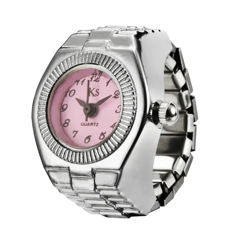 Vintage Punk Finger Watch Mini Elastic Strap Alloy Watches Couple Rings Jewelry Clock Retro Roman Quartz Watch Rings Women Me