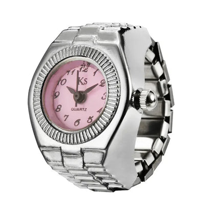 Vintage Punk Finger Watch Mini Elastic Strap Alloy Watches Couple Rings Jewelry Clock Retro Roman Quartz Watch Rings Women Me