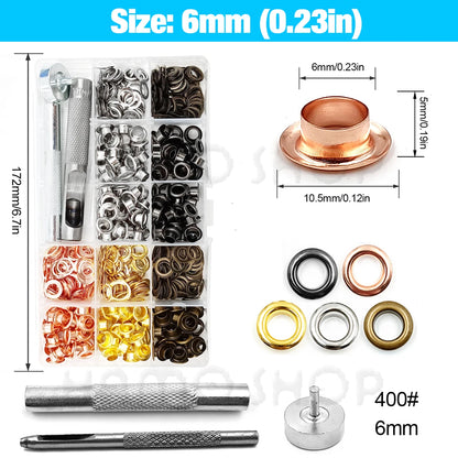 200pcs Metal Eyelet Gromment Kit Eyelet Punch Install Tool Set With Storage Box For LeatherCraft Shoes Belt Cap Bag Tags Clot