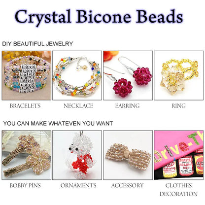100Pcs 4MM Glass Bicone Shaped Beads Faceted Crystal Beads for Jewelry Making Bracelet Necklace Earrings DIY Beading