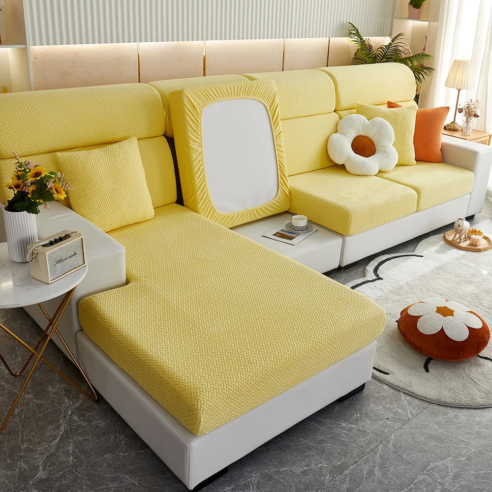 1pc Jacquard Sofa Slipcover Twill Pattern Elastic Sofa Covers Furniture Protector for Bedroom Office Living Room Home Decor -
