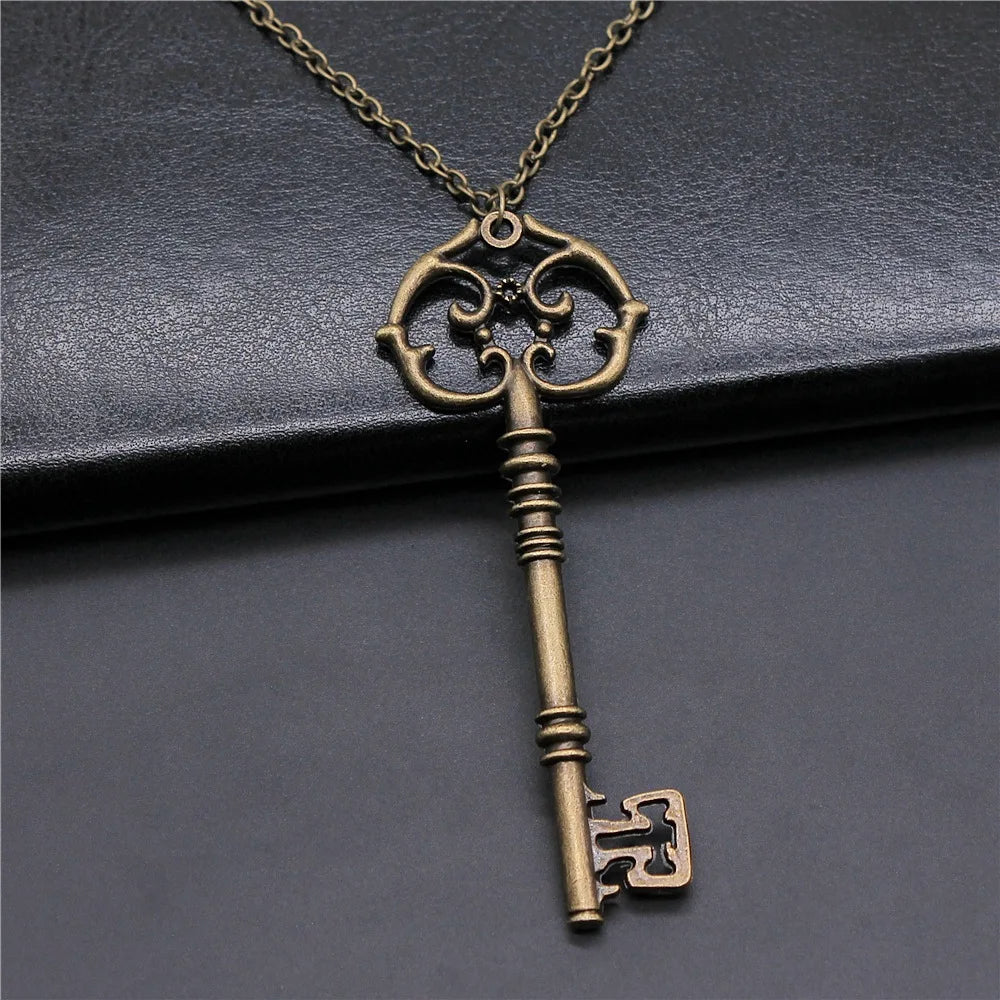 Fashion Vintage 2 Colors 82x31mm Big Key Pendant Necklace For Women Men Long Chain Necklace Jewelry Accessories - Antique Bro