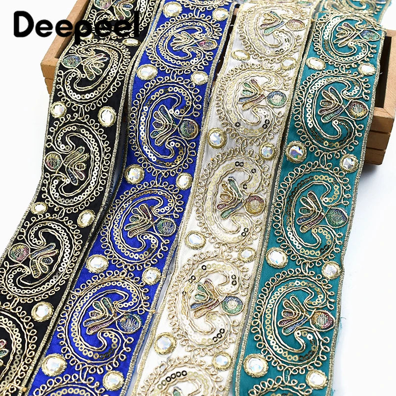 2/5/10Yards 5cm Sequins Embroidery Lace Trim Jacquard Ribbon Webbing Clothes Dress Decoration Trimming Sewing Craft Accessori