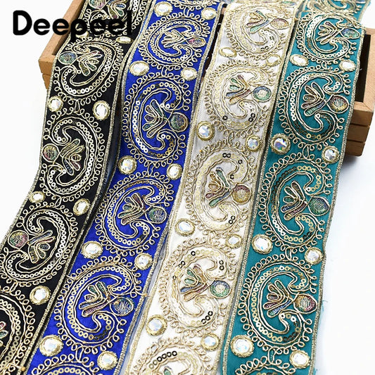 2/5/10Yards 5cm Sequins Embroidery Lace Trim Jacquard Ribbon Webbing Clothes Dress Decoration Trimming Sewing Craft Accessori