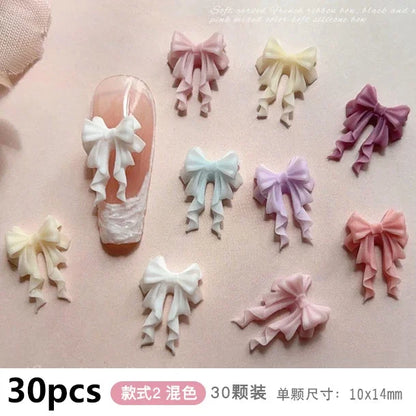 French Ribbons Colorful Resin Cute Bowknot Charm Leopard Print Bow Tie Nail Art Decorations Manicure Tools Accessories Wholes