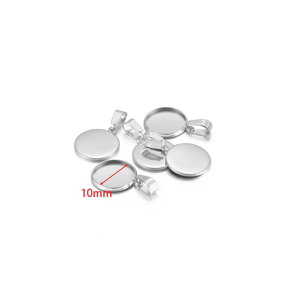 10pcs Stainless Steel 6-30mm Cabochon Cameo Base Settings Round Bezel Blank Tray for DIY Handmade Jewelry Charm Making - stee