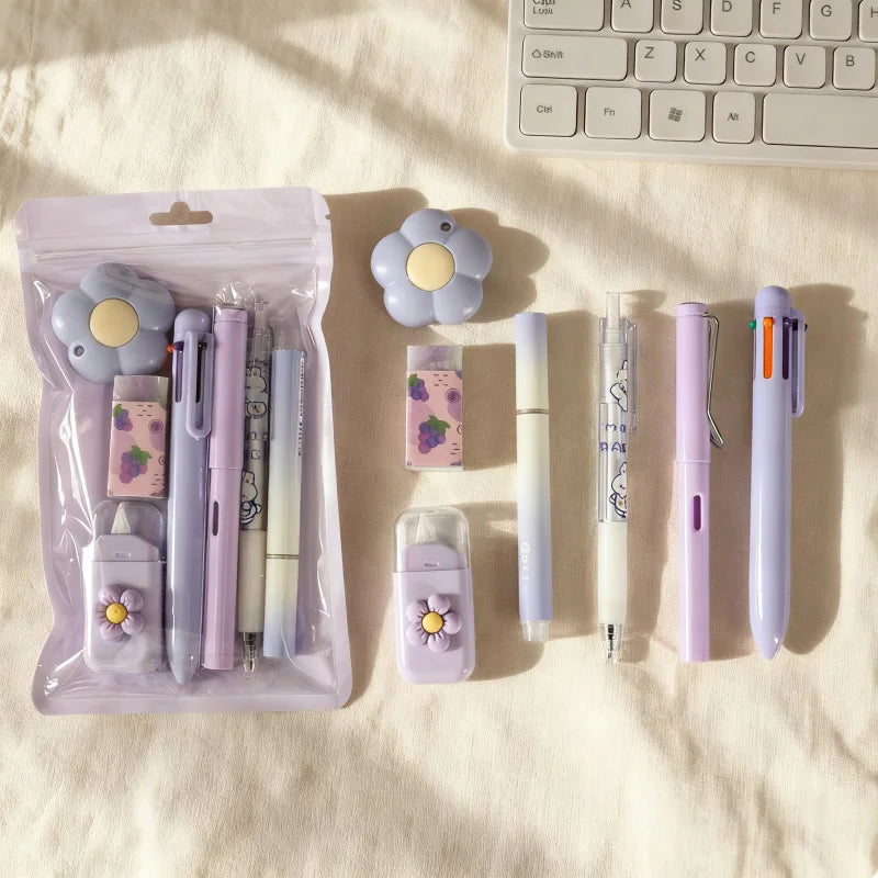 7-In-1 Stationery Set Stdudent Back To School Gel Pen Highlighter Ballpoint Pen Eternal Pencil Correction Tape Eraser Knife S