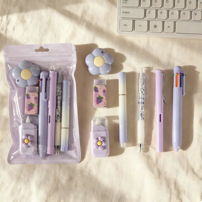 7-In-1 Stationery Set Stdudent Back To School Gel Pen Highlighter Ballpoint Pen Eternal Pencil Correction Tape Eraser Knife S
