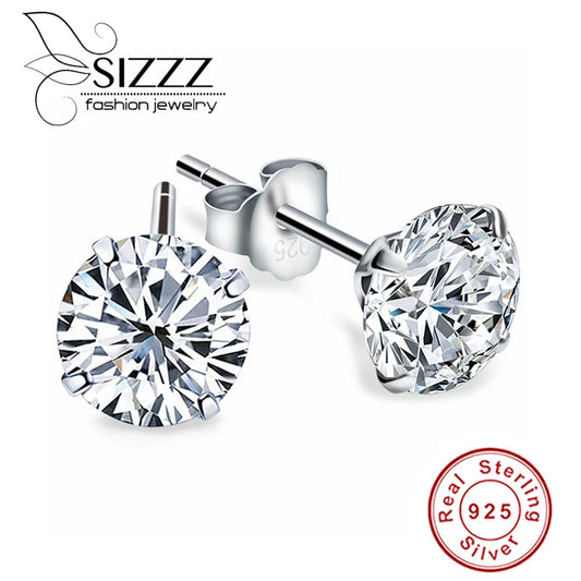 Crystal Zircon Real 925 Sterling Silver Earrings Channel Cubic Zirconia Silver Stud Earrings for Women Sterling Silver Jewelr