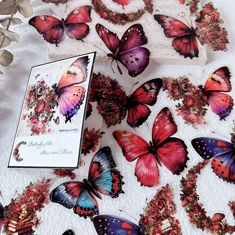 30pcs/Pack Vintage Butterfly PET Stickers DIY Decorative Junk Journal Stickers For Scrapbook Label Diary Album Planner - H