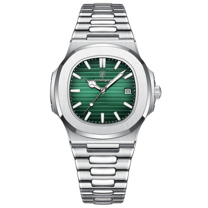 POEDAGAR Square Luxury Men Wristwatch Waterproof Luminous Date Stainless Steel Male Clock Business Sports Quartz Watches For 
