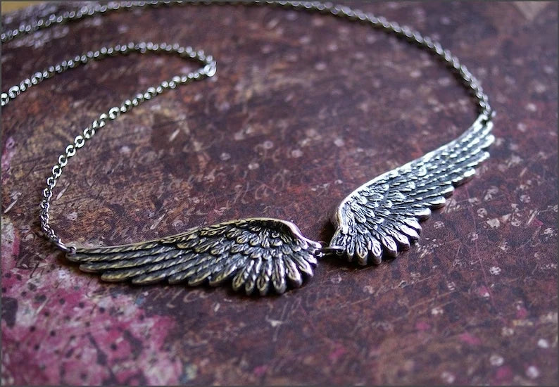 Vintage Angel Wings Feather Choker Big Pendant Aesthetic Link Chains Statement Necklace for Women Collar Bib Wedding Tribal G