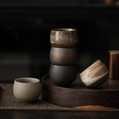 1pc Japanese Style Handmade Stoneware Tea Cup Kung Fu Tea Set Tea Cup Small Single Cup Ancient Style Quiet Road Cup Bowl Teac