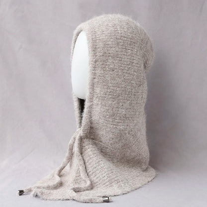 Unisex 100%Wool Knitted Balaclava Winter Ear Face Neck Protect One-Piece Scarf Hat Soft Warm Hooded Beanies Twist False Colla