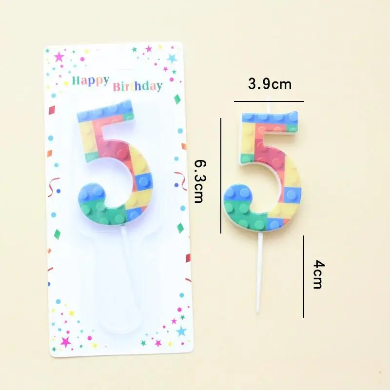 New Building Block Number 0-9 Candle 1PC Color Building Block Shaped Digital Candle Cake Decoration Birthday Baking Decor Plu