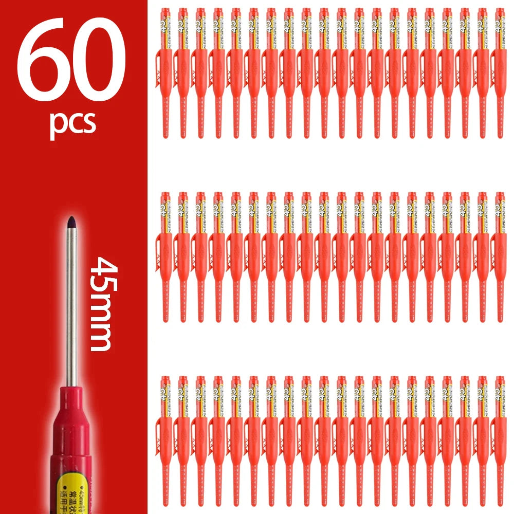 4-60Pcs 45mm Long Nib Head Carpenter Pen Deep Hole Marker Pens Black/Blue/Red/White for Measuring Woodworking Hand Tools - Re