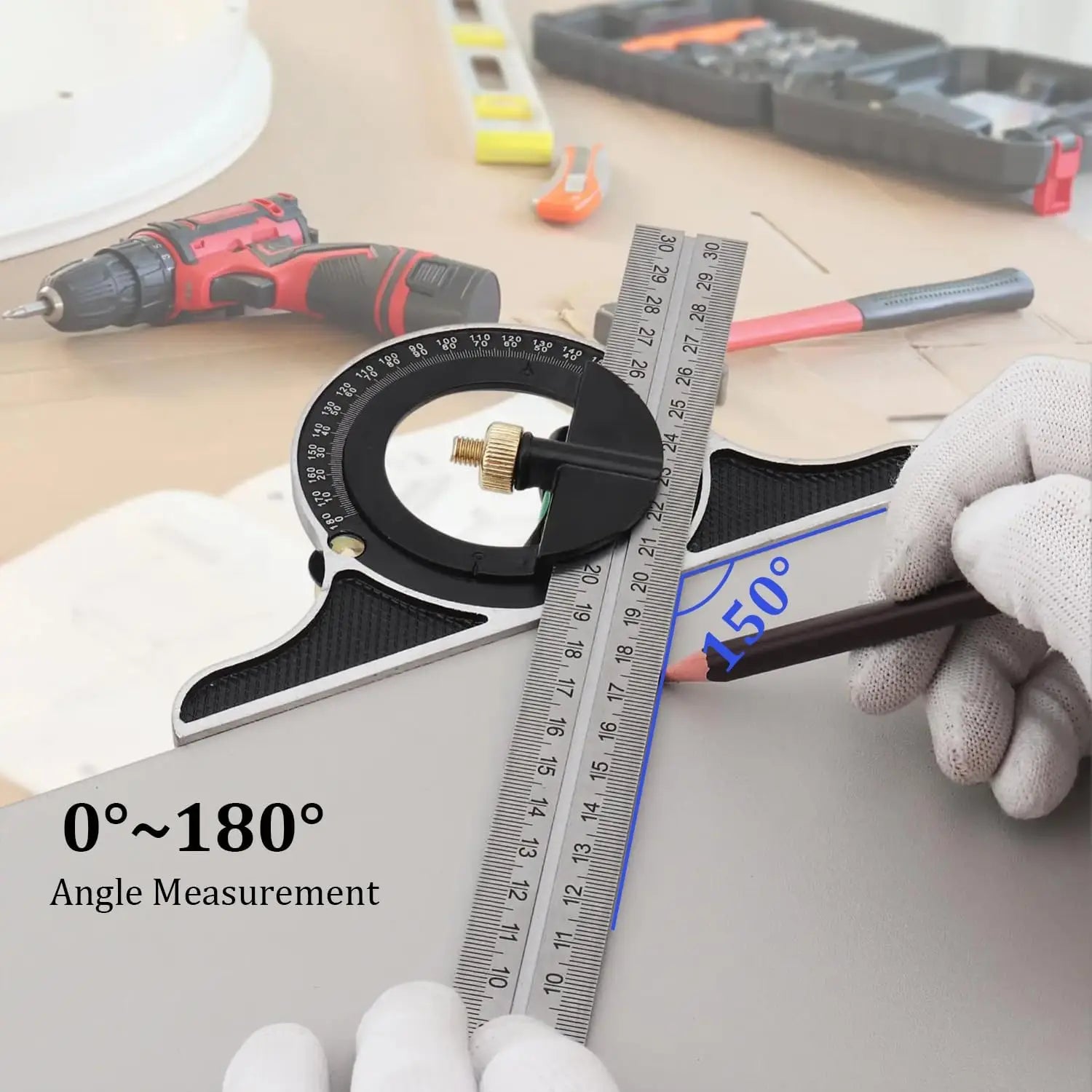Adjustable Sliding Combination Square Ruler, Metal Ruler Framing Square T Ruler Carpentry Woodworking Measure Tools