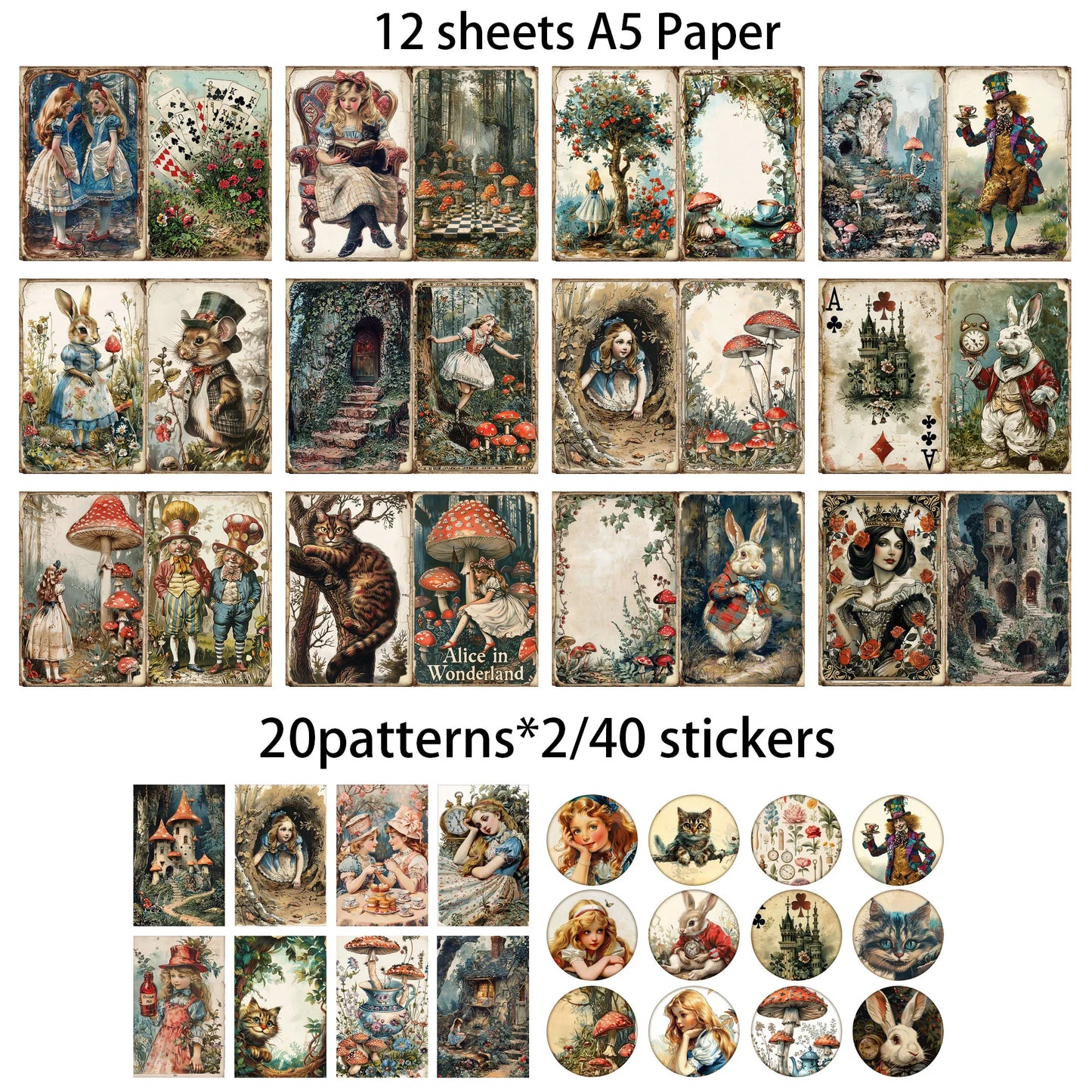 JAIIMAN 52pieces Mushroom Wonderland Junk Journal Set,for Arts Crafts,Holiday Party,Arts Crafts,Scrapbooking Supplies,DIY Cra