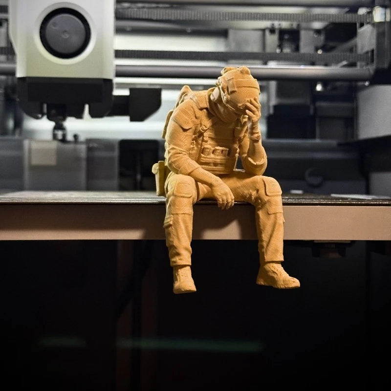 Military Style Sitting Soldier Figurine 3D Printed Miniature Tactical Gear Desk Ornaments Home Office Bookshelf Decor Craft G