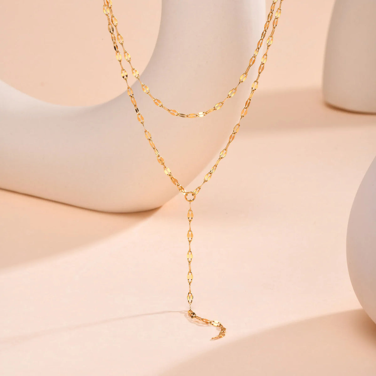 Drop Y Lariat Necklace with Bar Pendant, Stainless Steel Long Chain, Womens Necklaces Trendy - NC-1574G