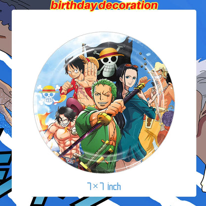 One Piece Birthday Party Dinner Plates Hanging Banner Cake Decoration One Piece Luffy Balloon Party Decoration Theme Props Gi