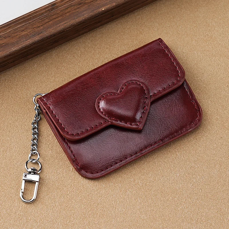 PULeather Card Holder Purse Women Cute Heart Shaped Small Wallet Multi-card Anti-magnetic Card Holder Travel Cash Coin Bag - 