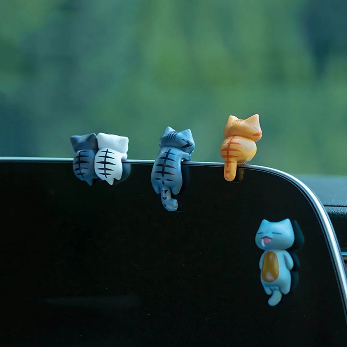 6pcs PVC Cartoon Cat Figurines for Car Dashboard, Plant Pots, and Screen Edge Decor
