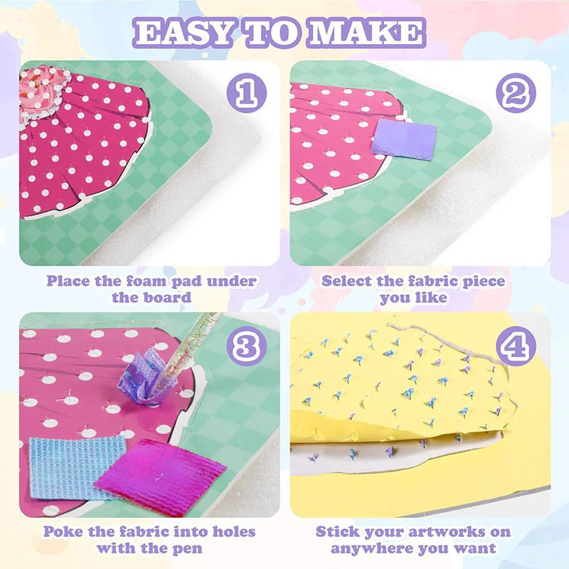 3-12pcs Sticker Cards Fabric Art Craze Poke Caft Toys Creative Puzzle Puncture Painting Poking Princess Dressing Game Childre