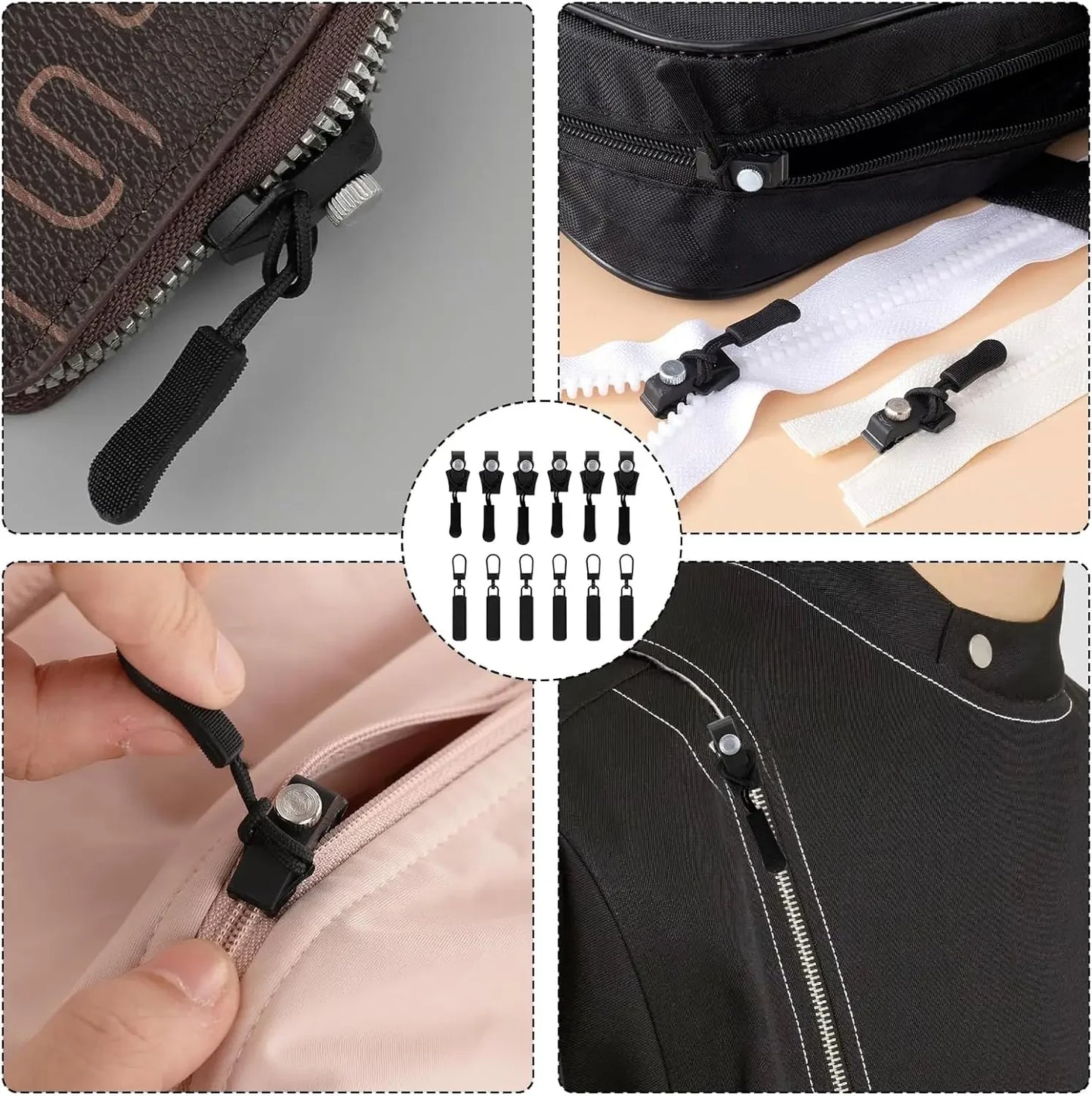 Universal Zipper Repair Kit Quick Instant Detachable Zipper Head Replacement Zipper Slider Pull for Jacket Bags Coat Free Sew