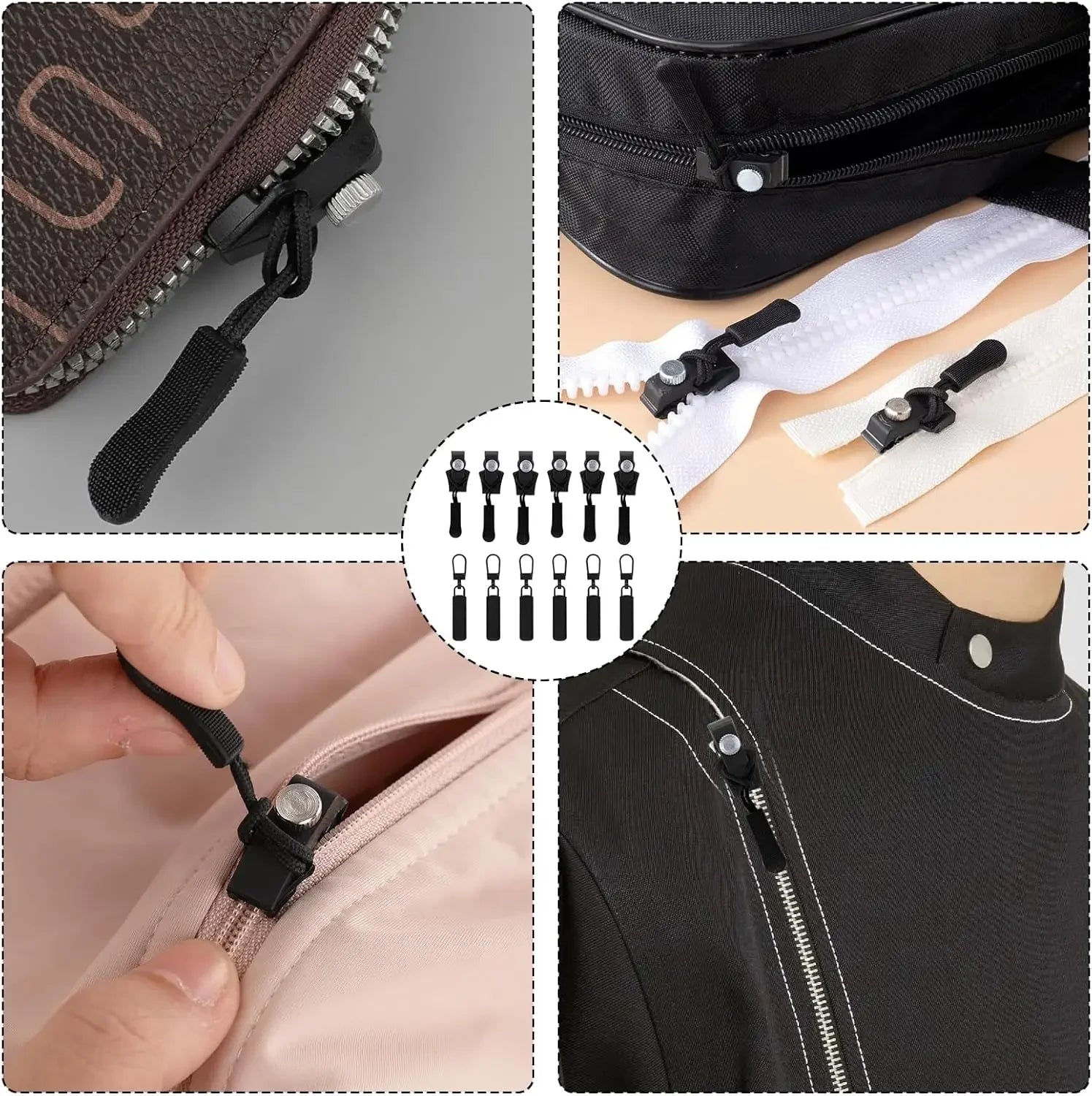 Universal Zipper Repair Kit Quick Instant Detachable Zipper Head Replacement Zipper Slider Pull for Jacket Bags Coat Free Sew