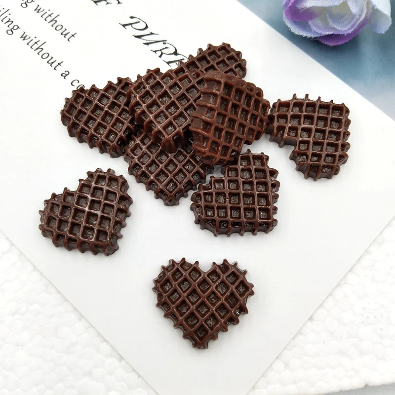 10pcs/lot Food Cabochon Cute Resin Heart-Shaped Biscuit Flat back For Scrapbooking Craft Embellishment Mobile Decoration - Ch
