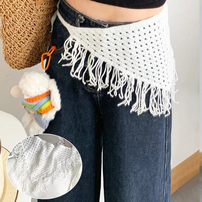 2025 ! Y2K Women Lace Tulle Bandage Skirt Stacked Lace Half Skirt Layering Small Butt Curtain Flower Triangle Hair Scarf - Wh