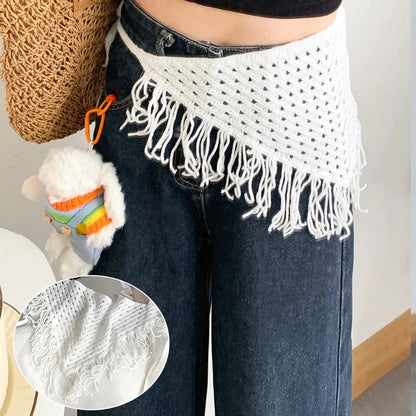 2025 ! Y2K Women Lace Tulle Bandage Skirt Stacked Lace Half Skirt Layering Small Butt Curtain Flower Triangle Hair Scarf - Wh