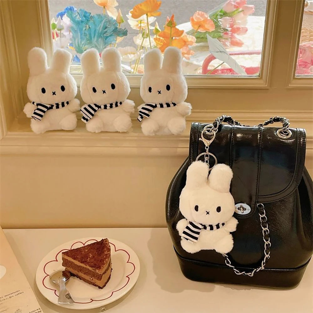 Cute Miffy Kawaii Plush Doll Pendant Cartoon Rabbit Black White Scarf Plush Pendant Key Chain Backpack Accessories Girl Gift