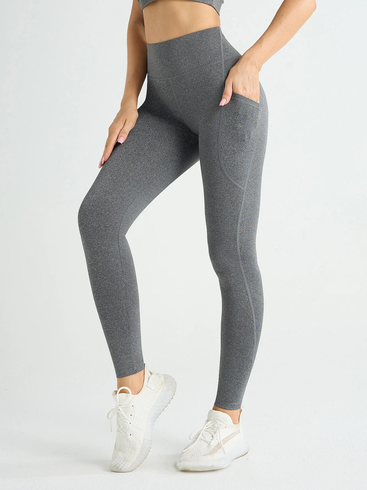 New High Waist Women's Leggings Stretch Yoga Pants Tights With Pockets Push Up Fitness Running Sportswear Solid Color Pants -