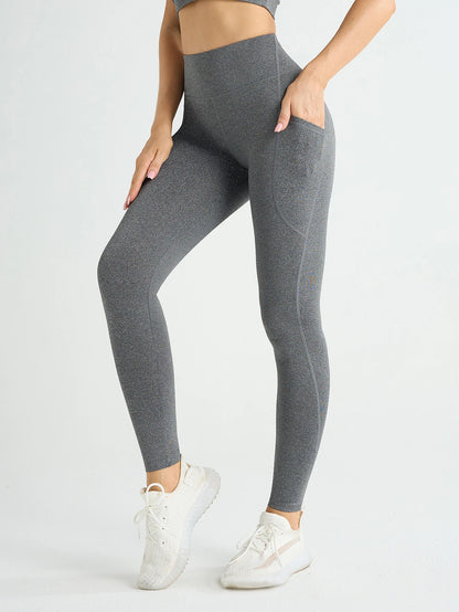 New High Waist Women's Leggings Stretch Yoga Pants Tights With Pockets Push Up Fitness Running Sportswear Solid Color Pants -