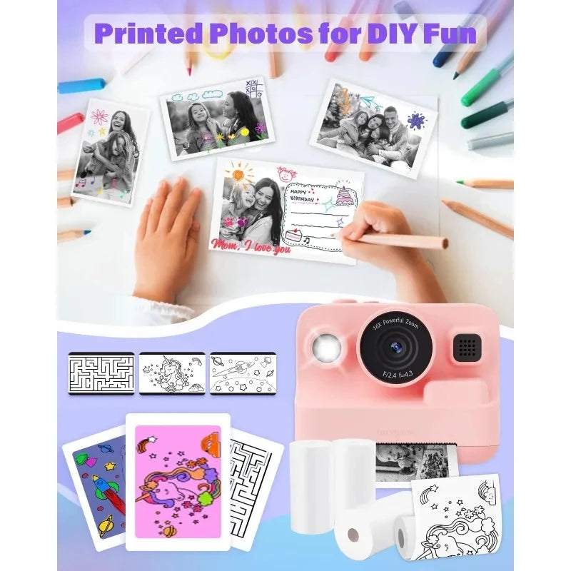 Kids Camera Instant Print Refill for Kids Instant Camera Thermal Printing BPA Free,57x25mm White Non-Adhesive Photo Print Rol