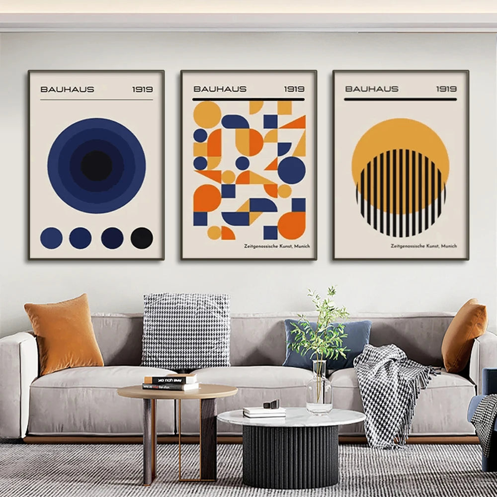 Mid Century Modern Bauhaus Abstract Geometric Posters Wall Art Canvas Painting Prints Pictures Gallery Living Room Interior H