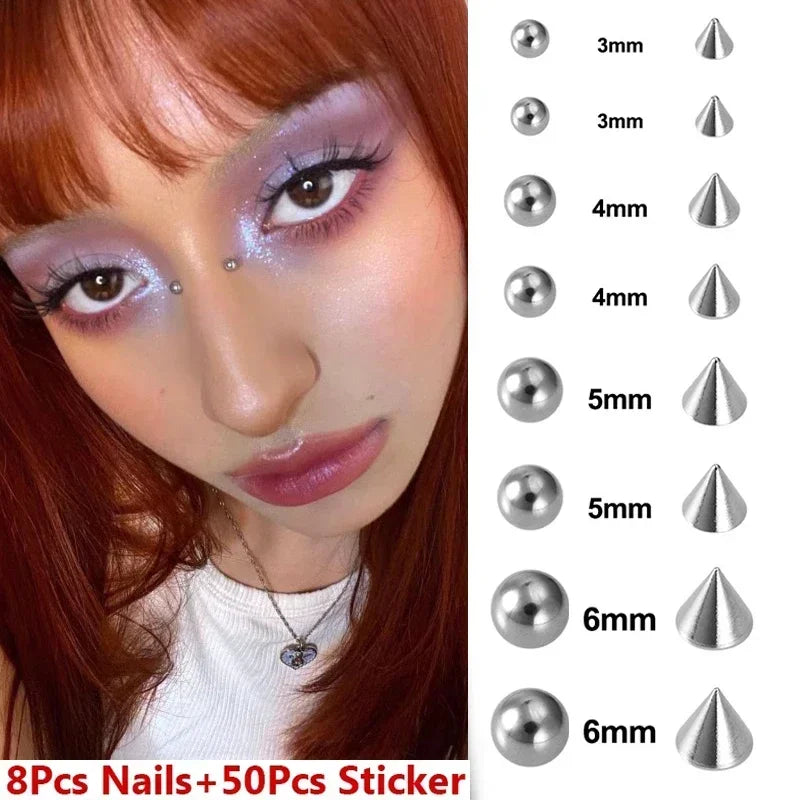 58pcs Non Piercing Lip Nails Sticker Selfadhesive Waterproof Reusable Fake Lip Nail Eyebrow Nose Ring Body Belly Button Jewel