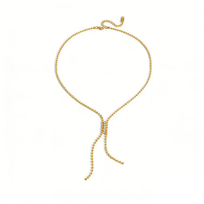 Y Shape Lariat Necklace Mini Bead Ball Chain Sparkling Zircon Tassel Drop Clavicle Chain Stainless Steel Waterproof Minimalis