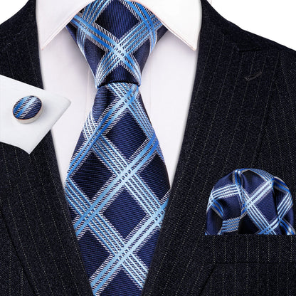 Men Tie Gold Navy Blue Striped Tie Barry.Wang 3.4" Jacquard Party Wedding Woven Fashion Designers Necktie For Men silk Busine