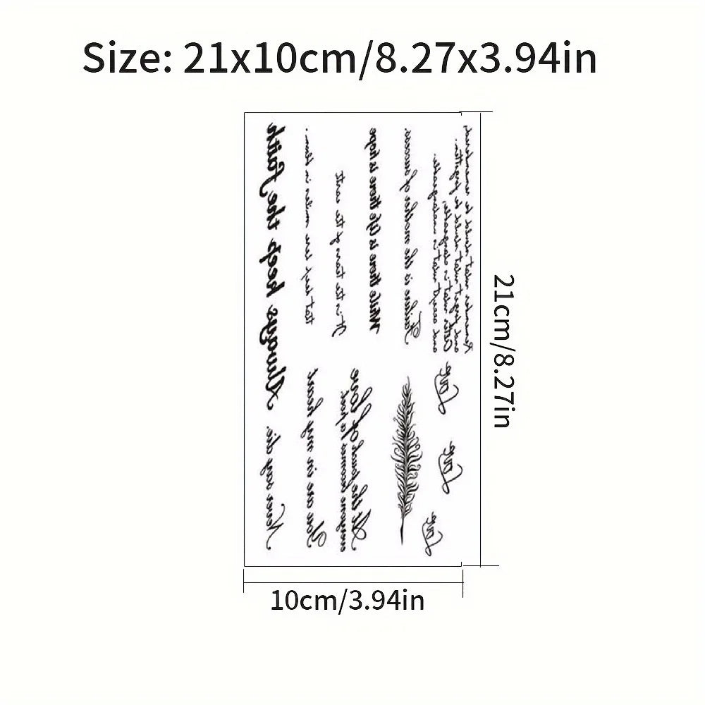 Tattoo Stickers English Word Waterproof Long Lasting Realistic Transfer Temporary Black Letters Feather Body Art For Men Wome