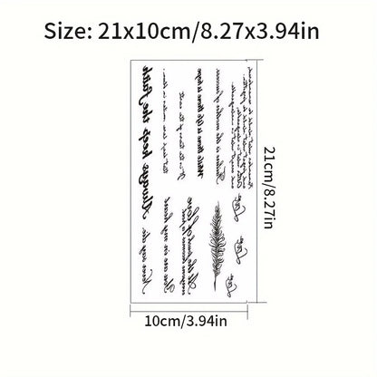 Tattoo Stickers English Word Waterproof Long Lasting Realistic Transfer Temporary Black Letters Feather Body Art For Men Wome