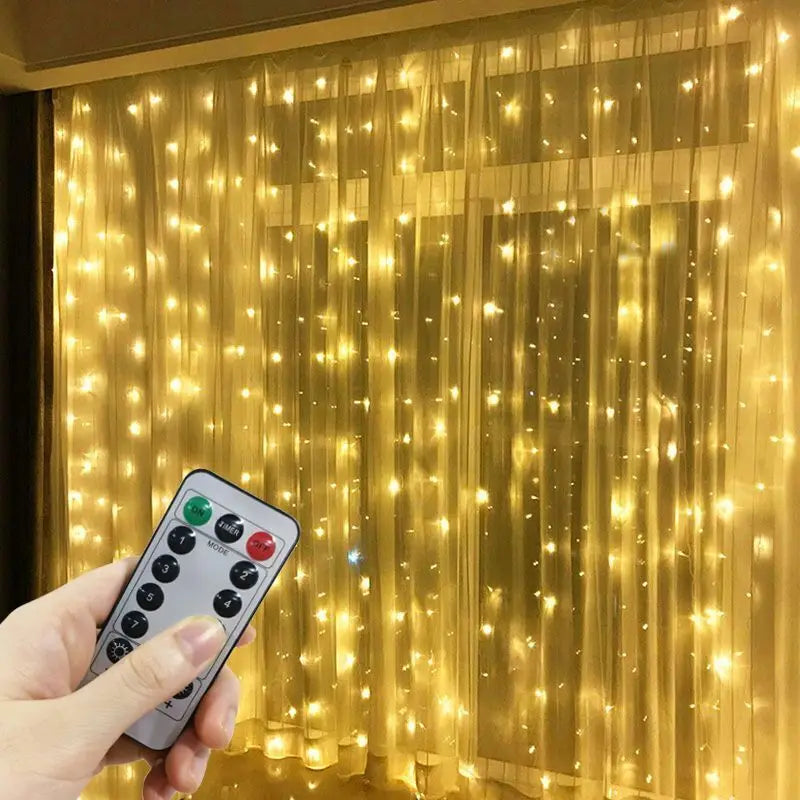 Christmas Home Decoration USB 8 Modes Fairy Garland Lights LED Curtain String Lights with Remote Control for Bedroom Wedding 