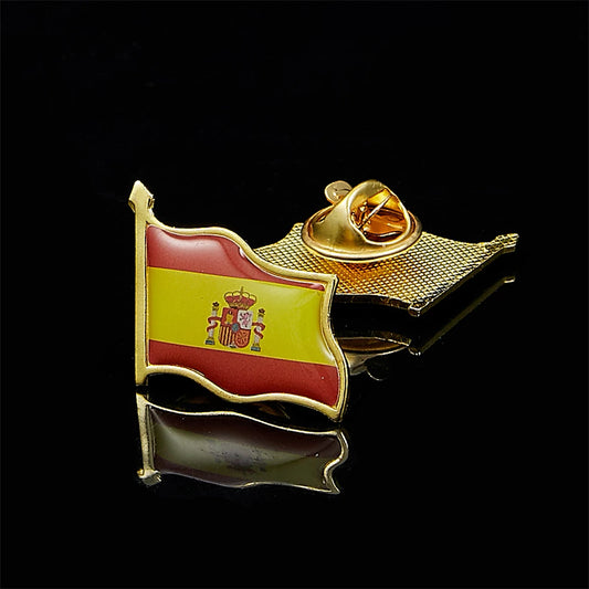Spain Waving National Flag Gold Plated Courtesy Enamel Lapel Pin Badge Collectible