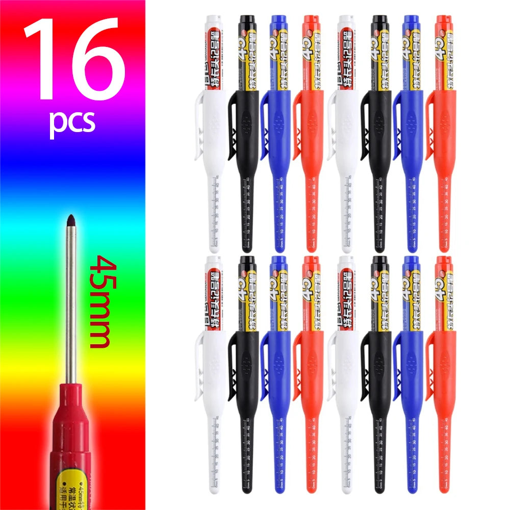 4-60Pcs 45mm Long Nib Head Carpenter Pen Deep Hole Marker Pens Black/Blue/Red/White for Measuring Woodworking Hand Tools - mi