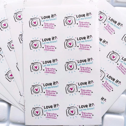100pcs Love it Let Me Know with Cute Camera Design Stickers 1.6inch Thank You Stickers Bakeries Handmade Small Business Stick